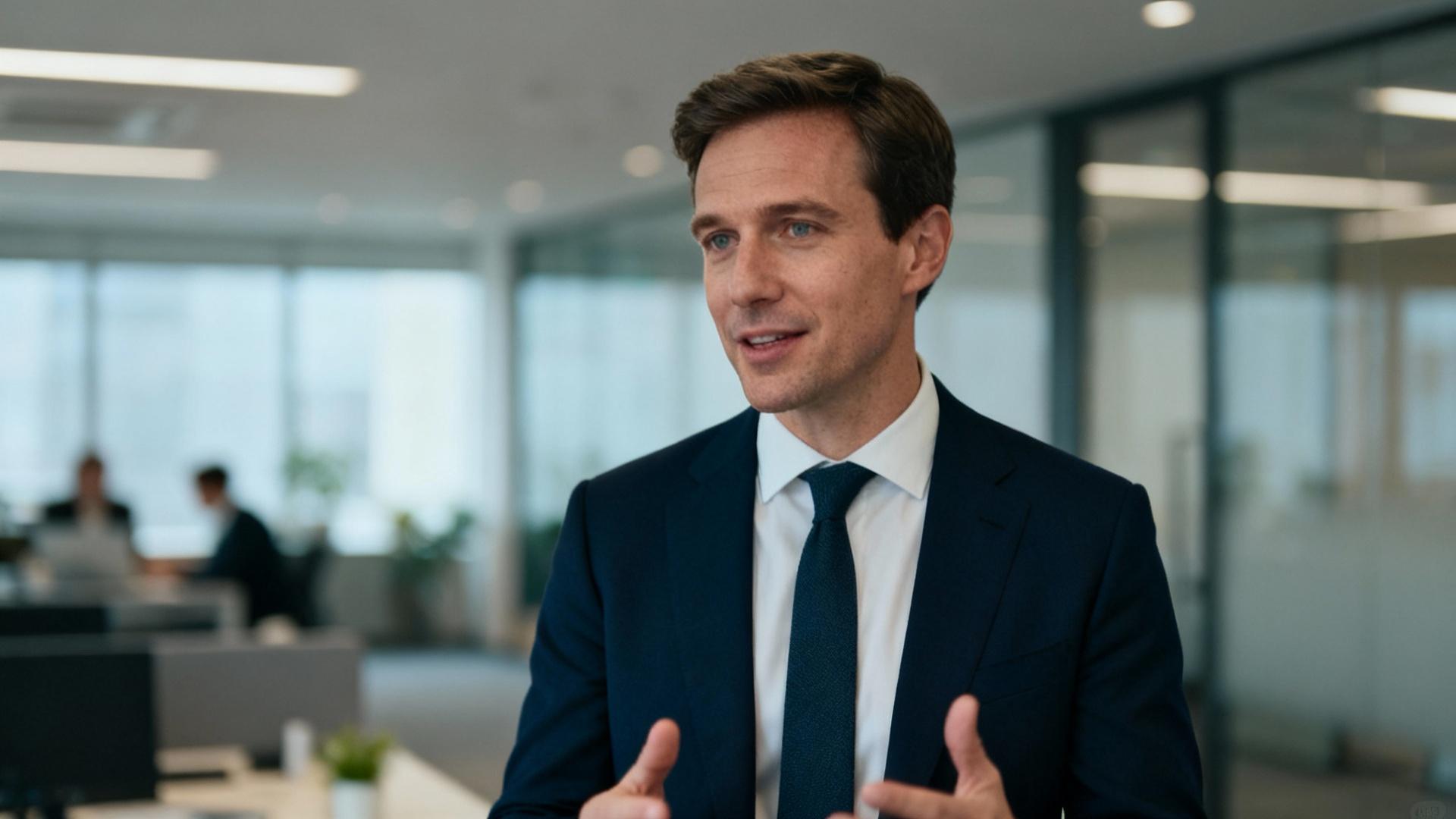 Homme d'affaires européen dans un bureau moderne discutant d'opportunités professionnelles en entretien